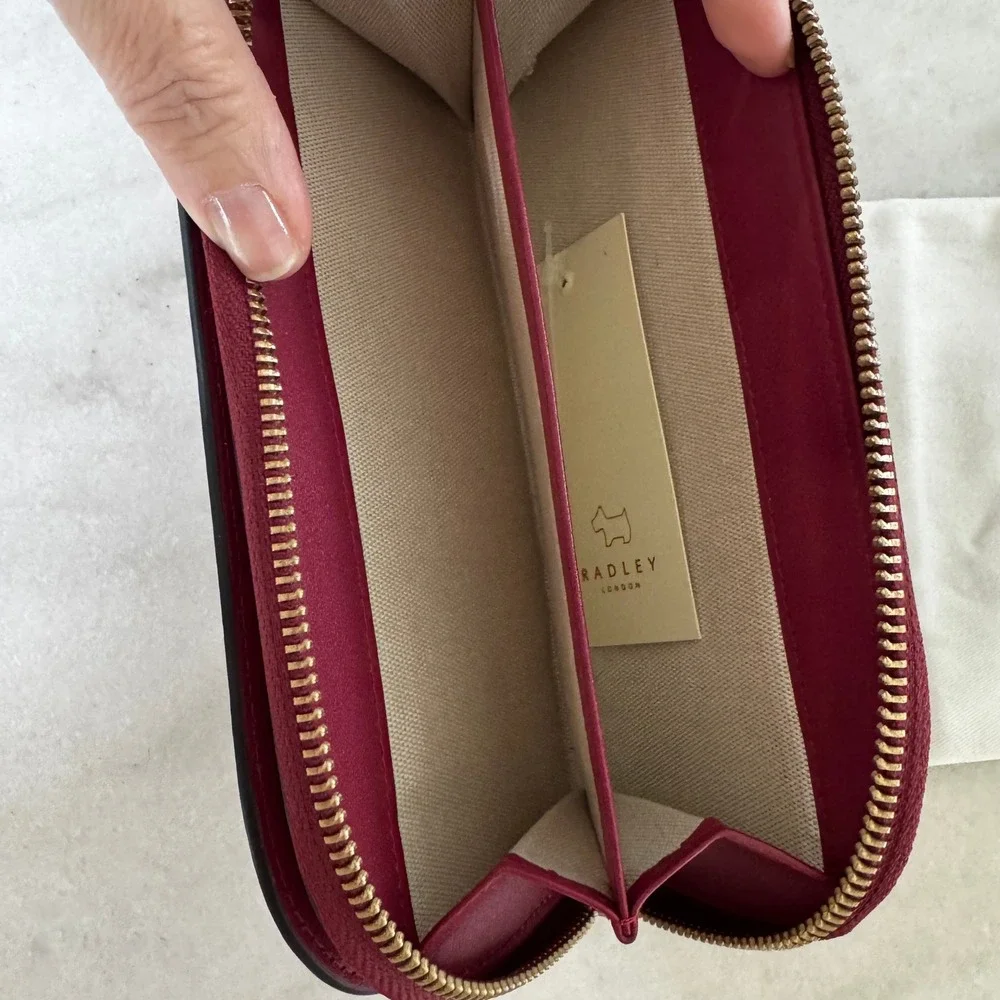 Radley London Burgundy Leather Floral Applique Zip Around Matinee Wallet New